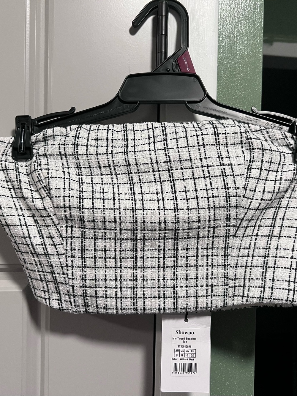 Showpo Black & White Tweed Strapless Crop Top